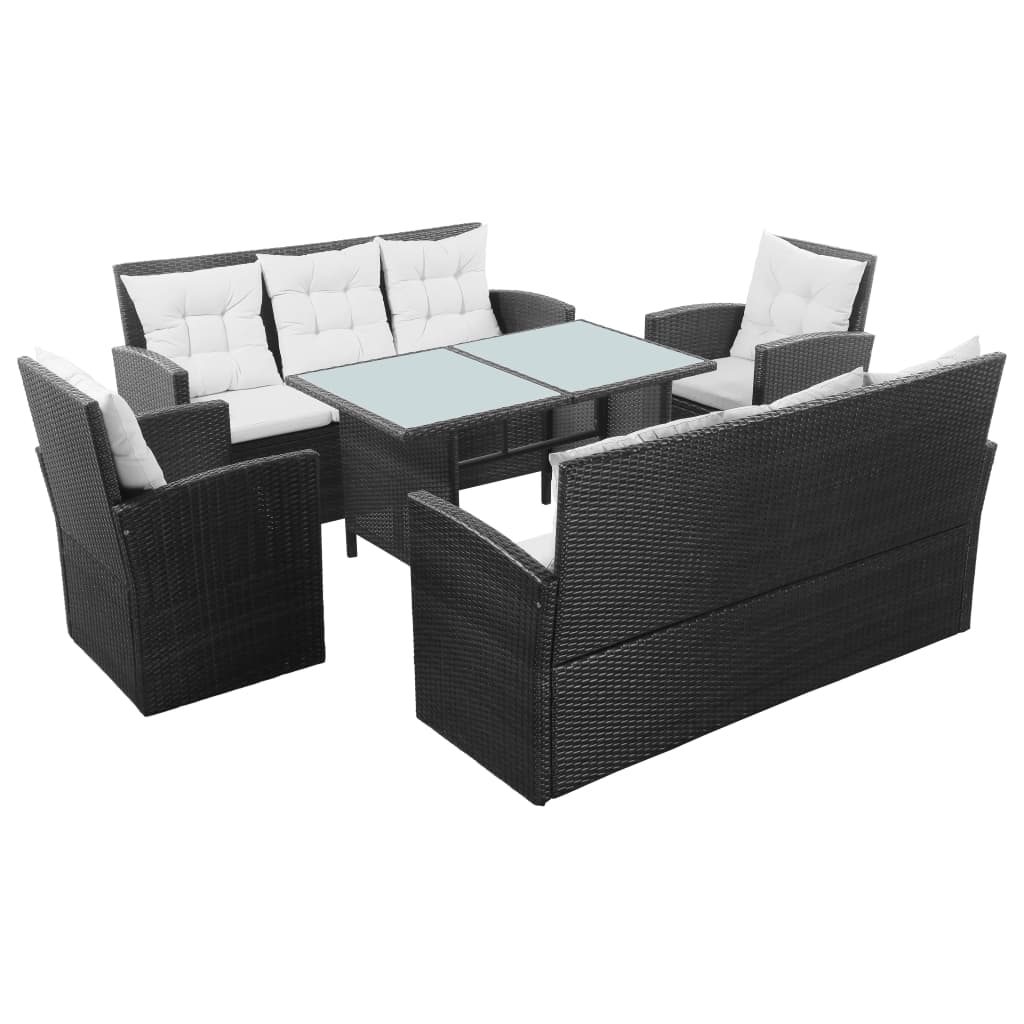 5 Piece Garden Lounge Set with Cushions Poly Rattan Black - 120×70×66cm