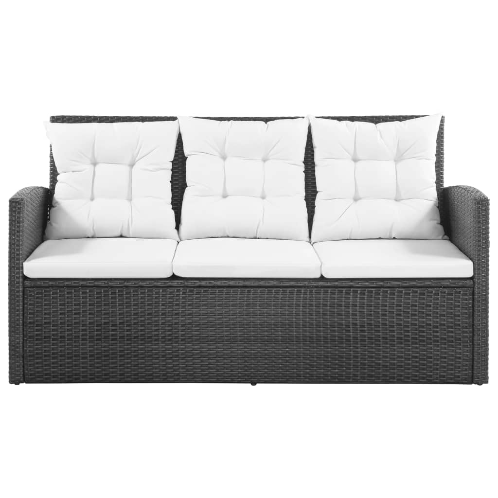5 Piece Garden Lounge Set with Cushions Poly Rattan Black - 120×70×66cm
