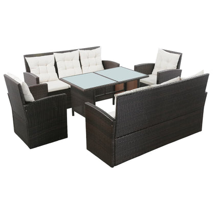 5 Piece Garden Lounge Set with Cushions Poly Rattan Brown - 120×70×66cm