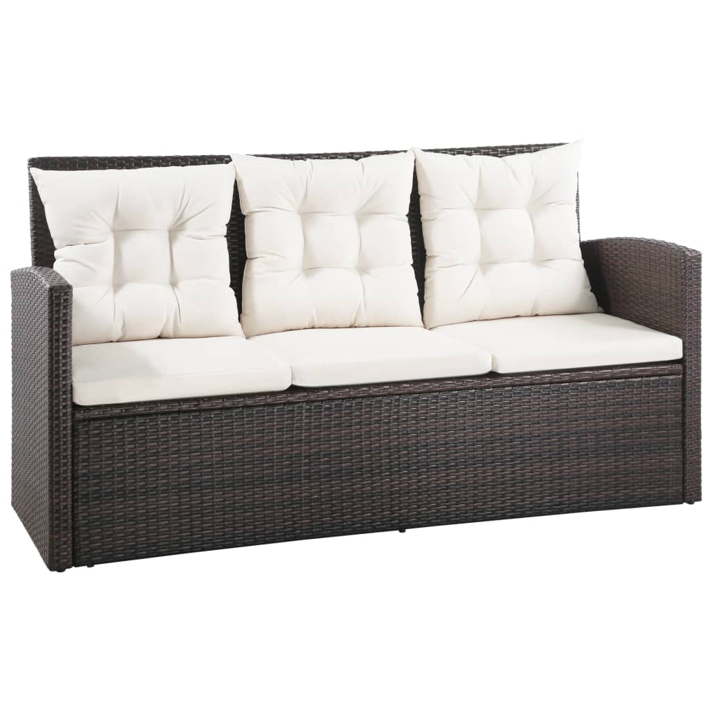 5 Piece Garden Lounge Set with Cushions Poly Rattan Brown - 120×70×66cm