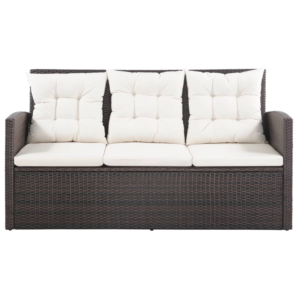5 Piece Garden Lounge Set with Cushions Poly Rattan Brown - 120×70×66cm