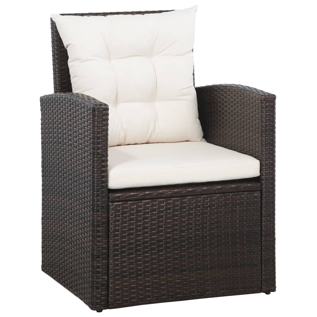 5 Piece Garden Lounge Set with Cushions Poly Rattan Brown - 120×70×66cm