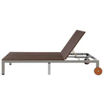 Double Sun Lounger with Wheels Poly Rattan Brown