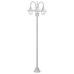 Garden Post Light E27 220 cm Aluminium 3-Lantern White