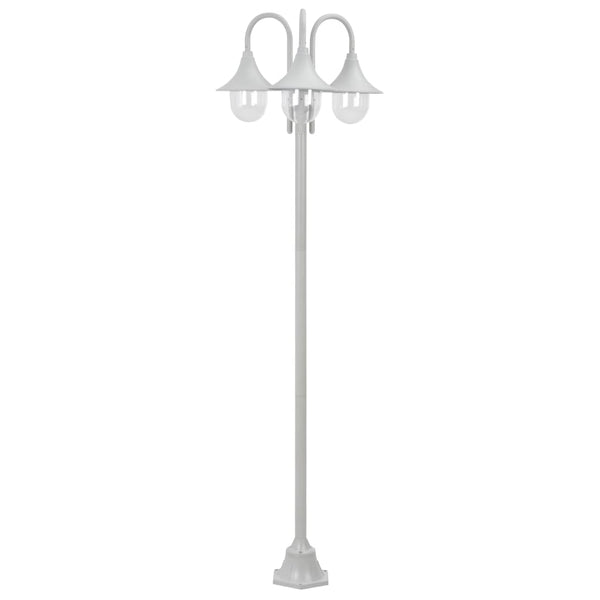  Garden Post Light E27 220 cm Aluminium 3-Lantern White