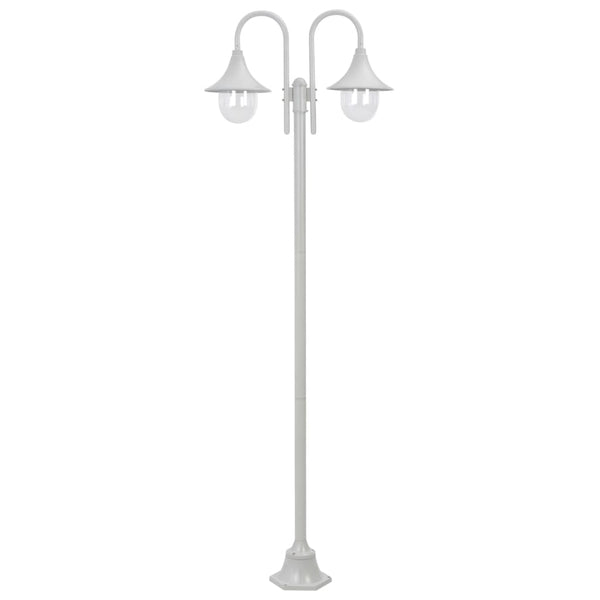  Garden Post Light E27 220 cm Aluminium 2-Lantern White