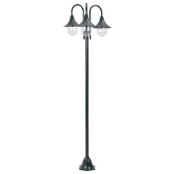 Garden Post Light E27 220 cm Aluminium 3-Lantern Dark Green