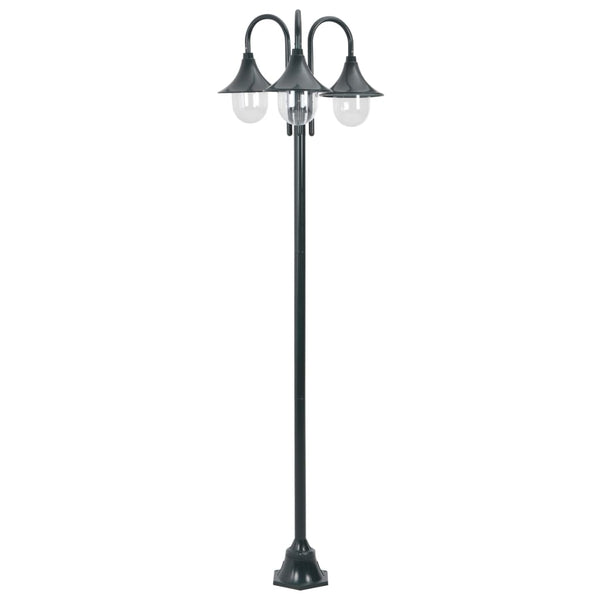 Garden Post Light E27 220 cm Aluminium 3-Lantern Dark Green