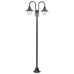 Garden Post Light E27 220 cm Aluminium 2-Lantern Dark Green