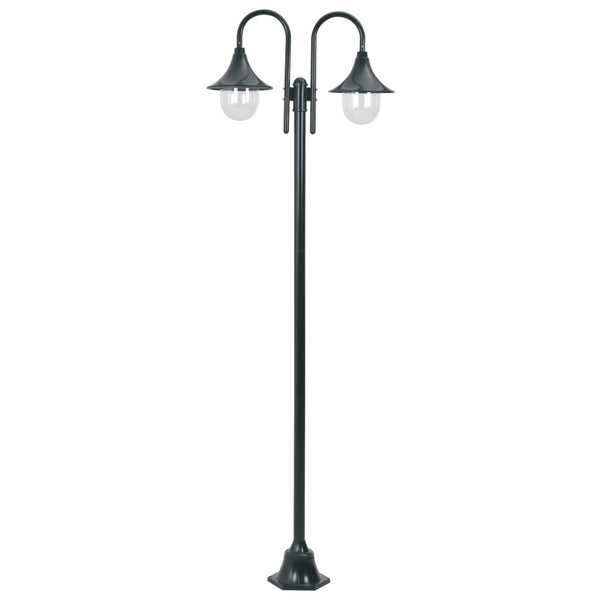  Garden Post Light E27 220 cm Aluminium 2-Lantern Dark Green