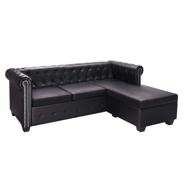  L-shaped Chesterfield Sofa Artificial Leather Black