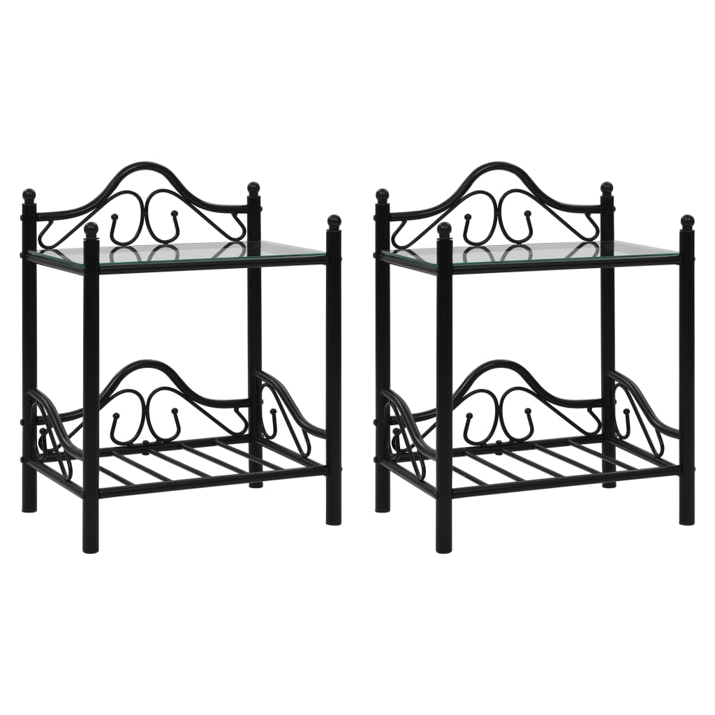 Bedside Tables 2 pcs Steel and Tempered Glass  Black