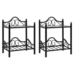 Bedside Tables 2 pcs Steel and Tempered Glass  Black