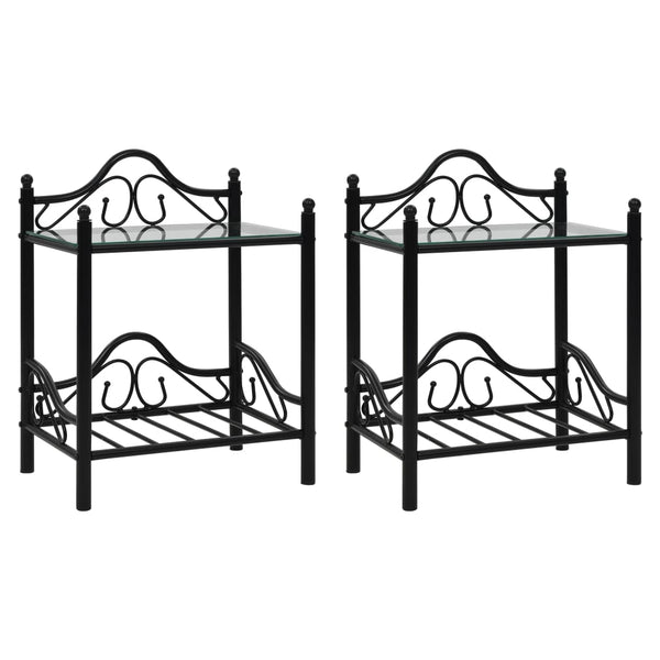  Bedside Tables 2 pcs Steel and Tempered Glass  Black