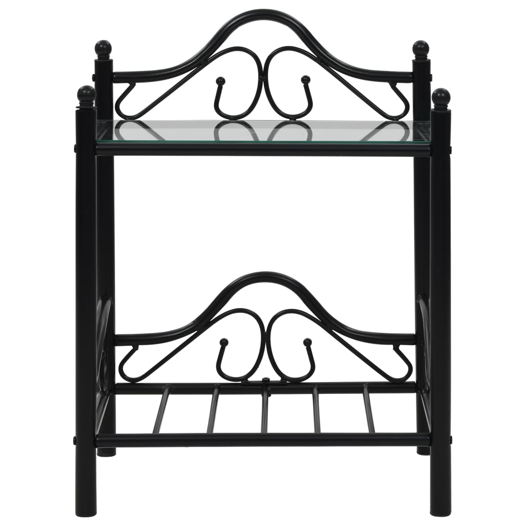 Bedside Tables 2 pcs Steel and Tempered Glass  Black