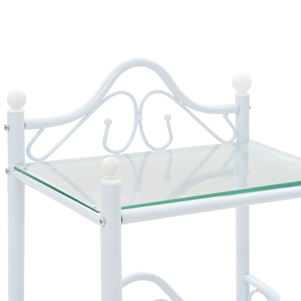Bedside Table Steel and Tempered Glass  White