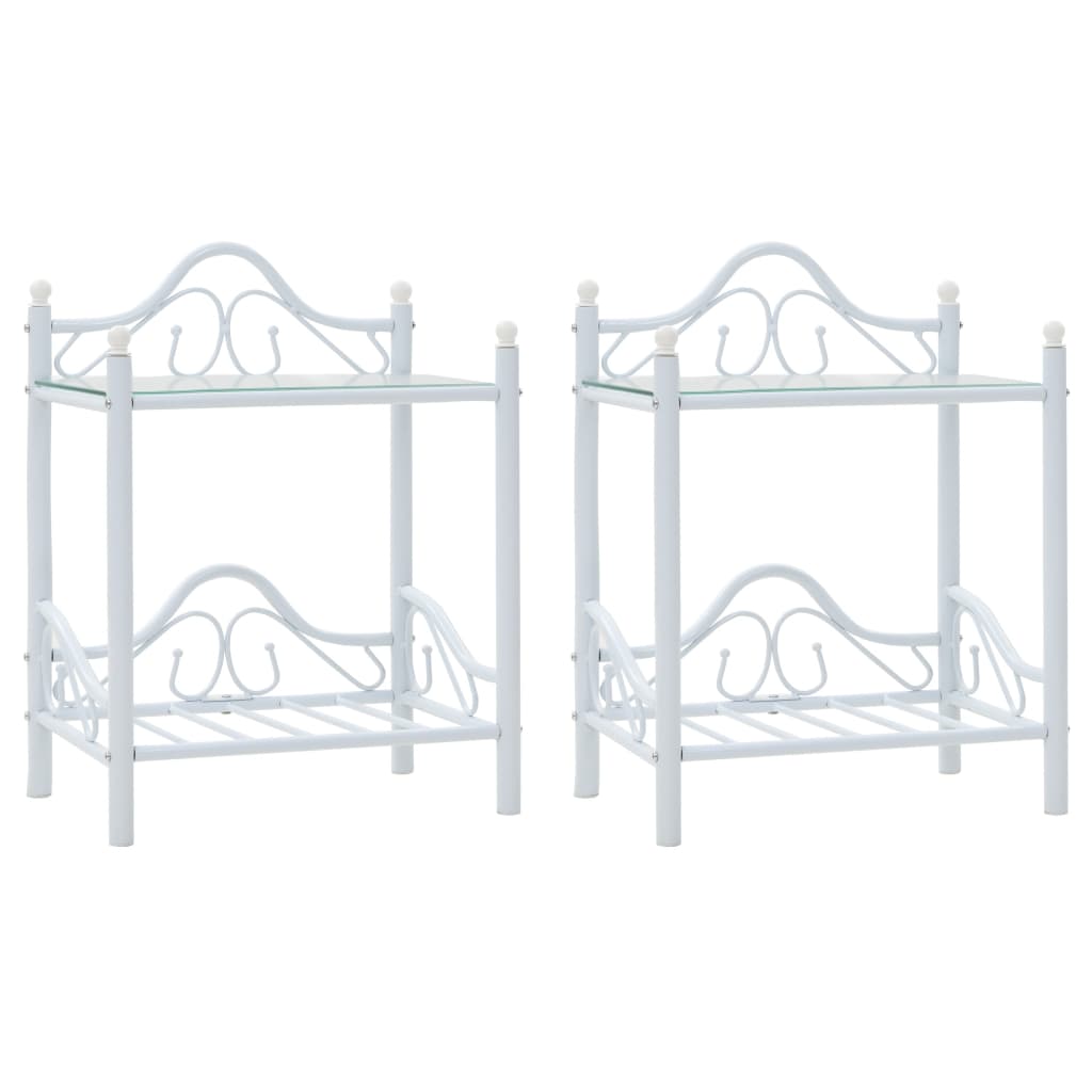 Bedside Tables 2 pcs Steel and Tempered Glass  White