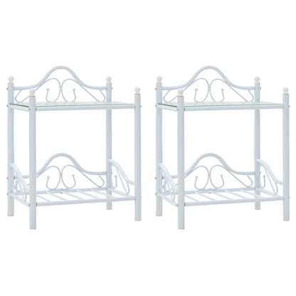 Bedside Tables 2 pcs Steel and Tempered Glass  White