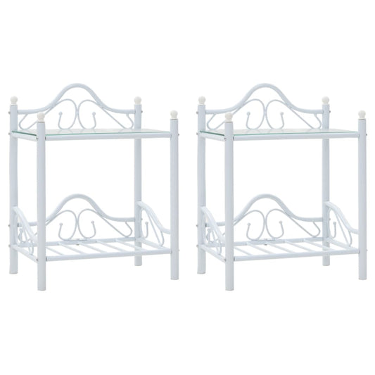 Bedside Tables 2 pcs Steel and Tempered Glass  White