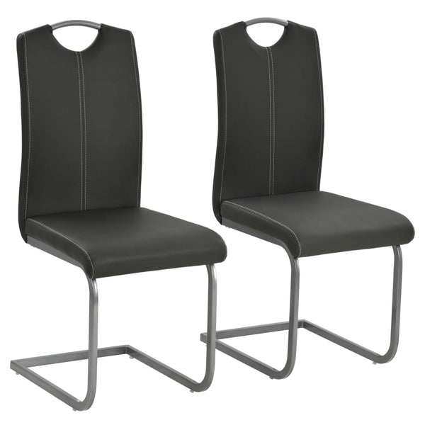  Cantilever Dining Chairs 2 pcs Grey Leather