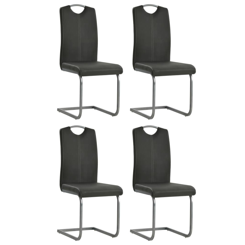 Cantilever Dining Chairs 4 pcs Grey Leather - 43×55×100cm