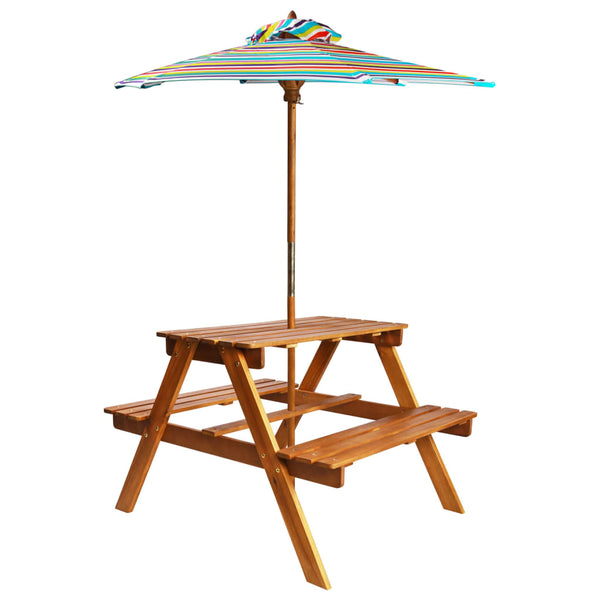  Kids Picnic Table with Parasol Solid Acacia Wood