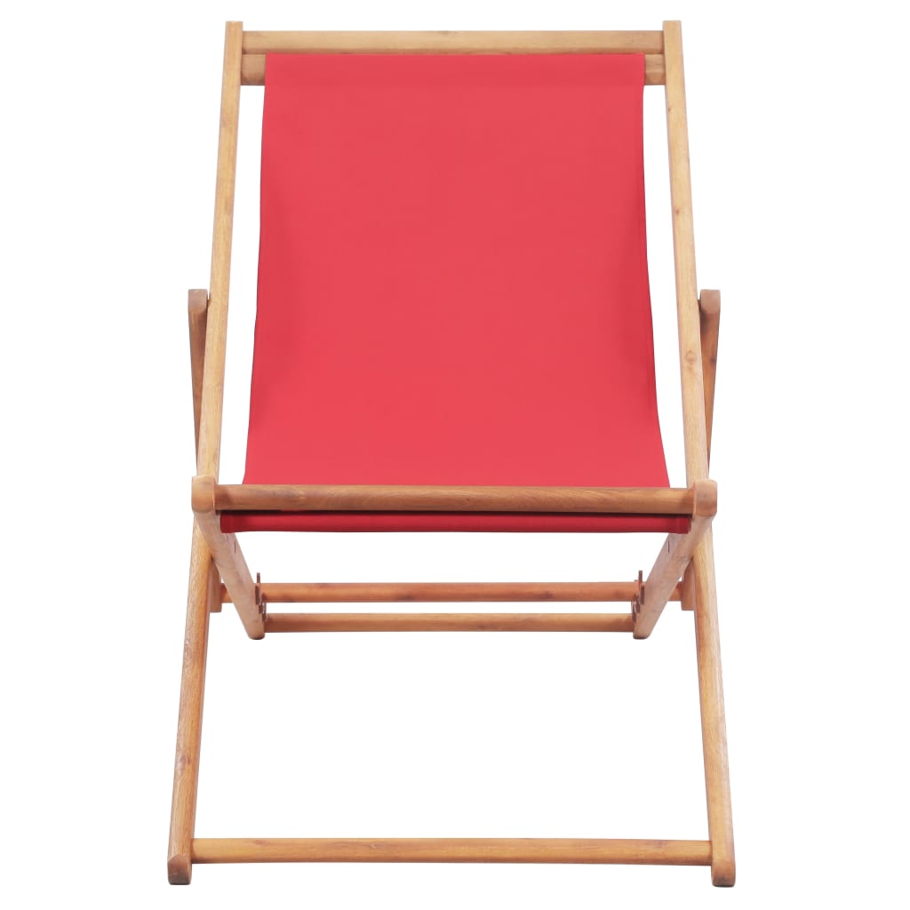 Folding Beach Chair Fabric and Wooden Frame Red