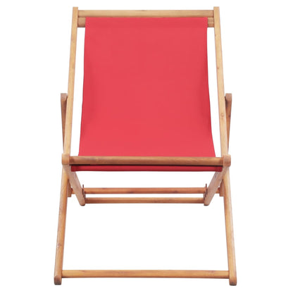 Folding Beach Chair Fabric and Wooden Frame Red