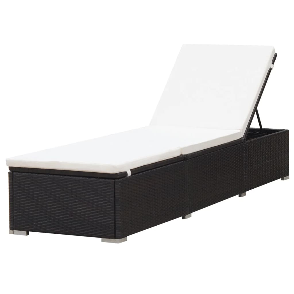 Sun Lounger with Cushion Poly Rattan Brown - 195×60×31cm