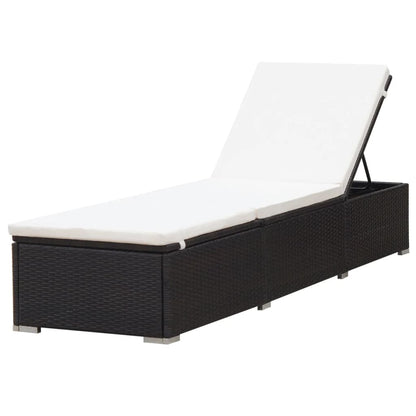 Sun Lounger with Cushion Poly Rattan Brown - 195×60×31cm