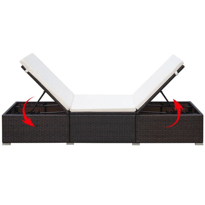 Sun Lounger with Cushion Poly Rattan Brown - 195×60×31cm