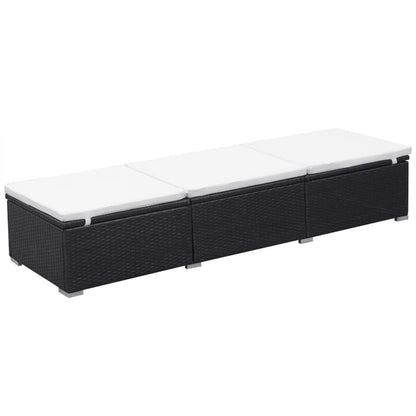 Sun Lounger with Cushion Poly Rattan Black - Black And Cream White