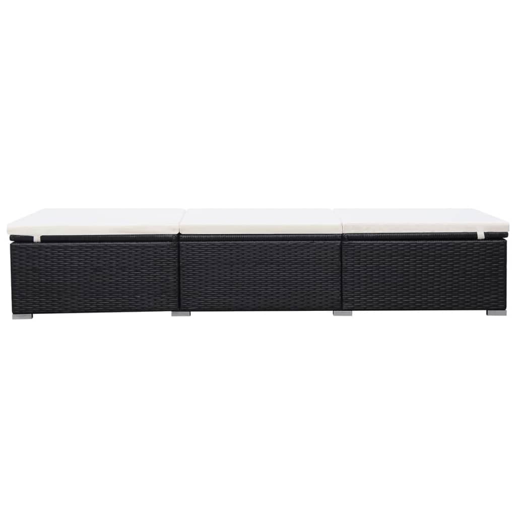 Sun Lounger with Cushion Poly Rattan Black - Black And Cream White