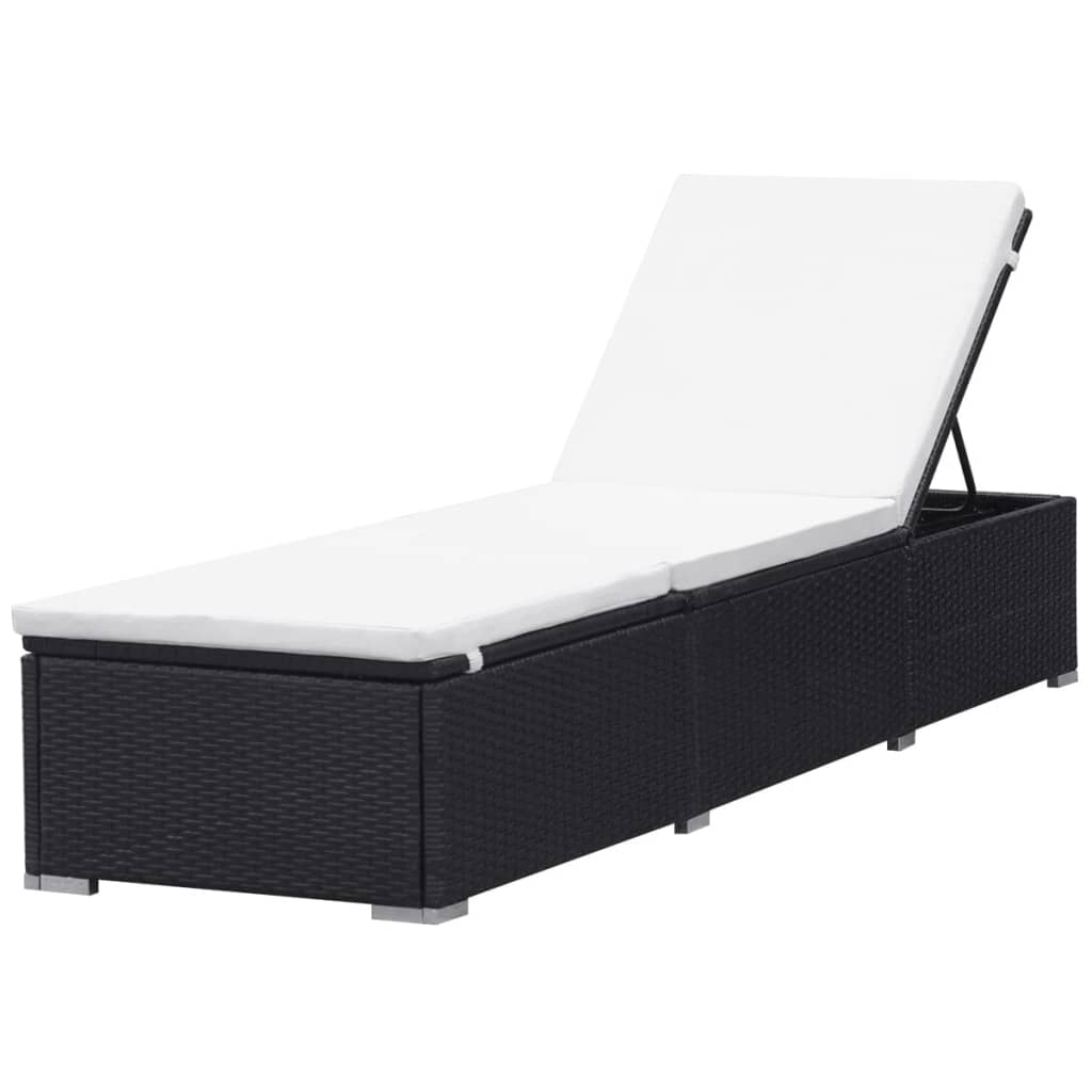 Sun Lounger with Cushion Poly Rattan Black - Black And Cream White