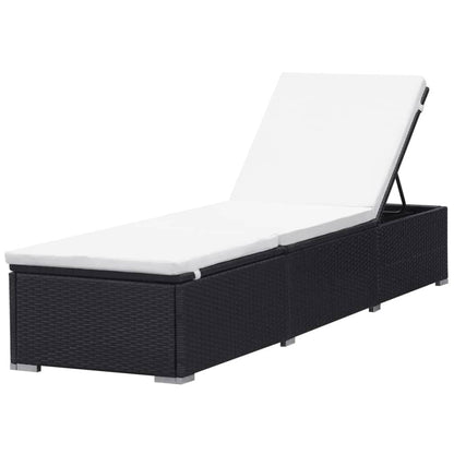 Sun Lounger with Cushion Poly Rattan Black - Black And Cream White
