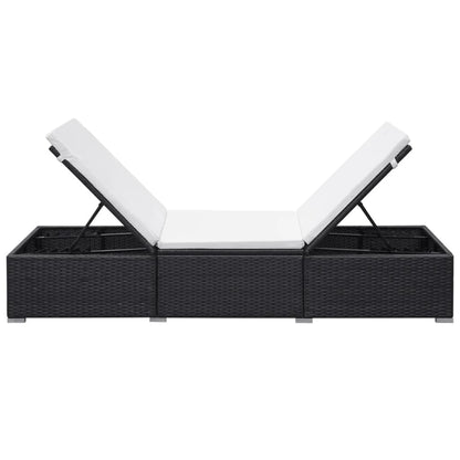Sun Lounger with Cushion Poly Rattan Black - Black And Cream White