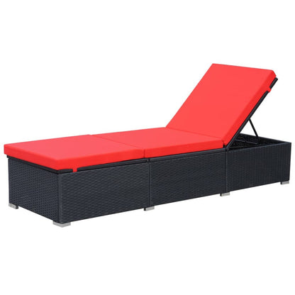 Sun Lounger with Cushion Poly Rattan Black - Black And Red