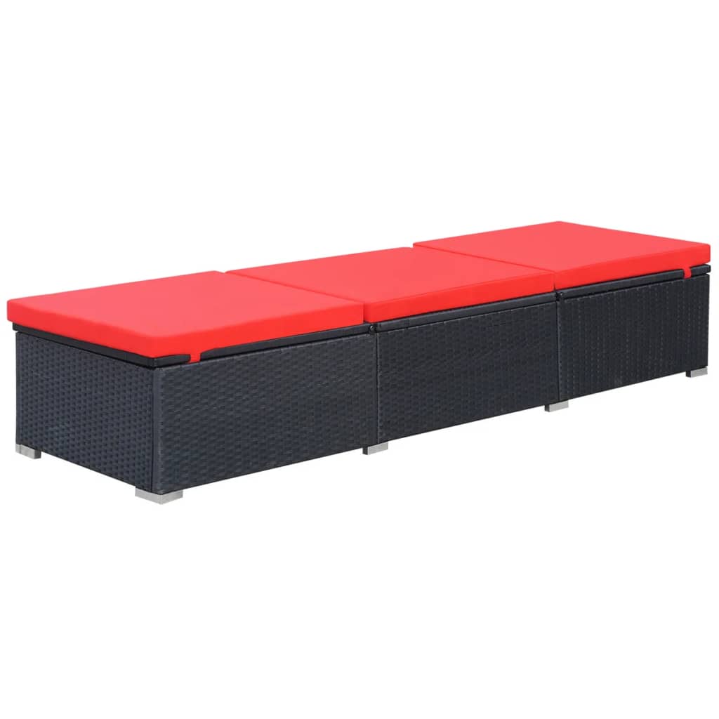 Sun Lounger with Cushion Poly Rattan Black - Black And Red