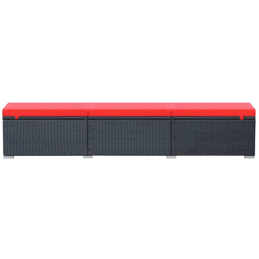 Sun Lounger with Cushion Poly Rattan Black - Black And Red