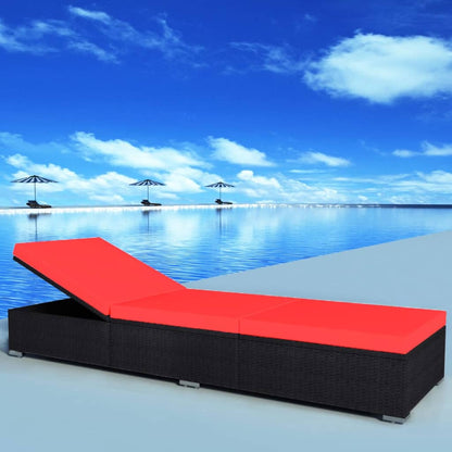 Sun Lounger with Cushion Poly Rattan Black - Black And Red