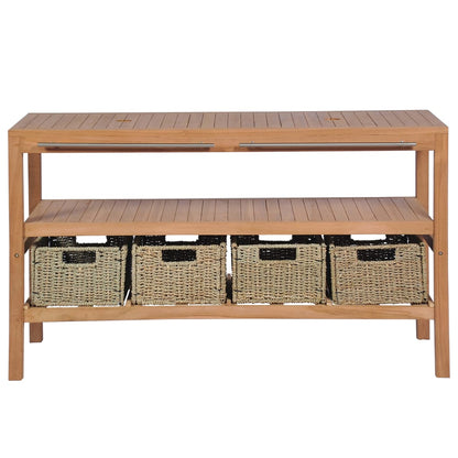 Bathroom Vanity Cabinet with 4 Baskets Solid Teak