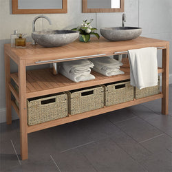 Bathroom Vanity Cabinet with 4 Baskets Solid Teak