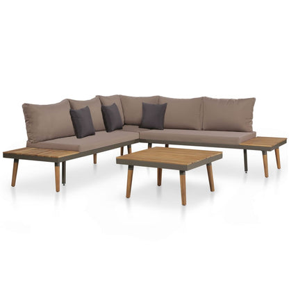 4 Piece Garden Lounge Set with Cushions Solid Acacia Wood Brown - 200×200×65cm