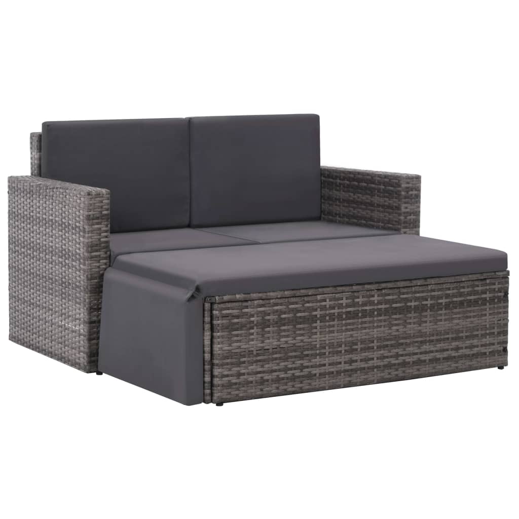 2 Piece Garden Lounge Set with Cushions Poly Rattan Grey - 133×56×30cm