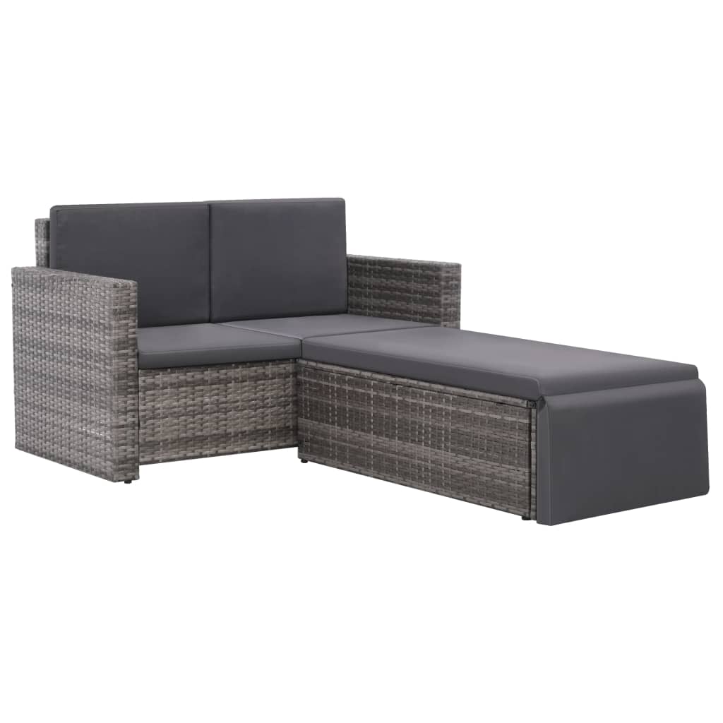 2 Piece Garden Lounge Set with Cushions Poly Rattan Grey - 133×56×30cm