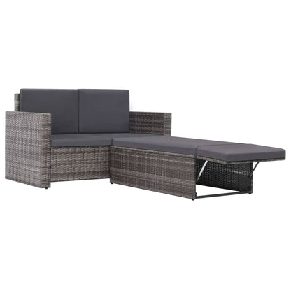 2 Piece Garden Lounge Set with Cushions Poly Rattan Grey - 133×56×30cm