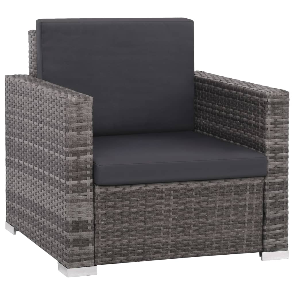 12 Piece Garden Lounge Set with Cushions Poly Rattan Grey - 74×74×26cm