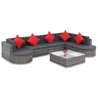 8 Piece Garden Lounge Set with Cushions Poly Rattan Grey - 40×40×6cm