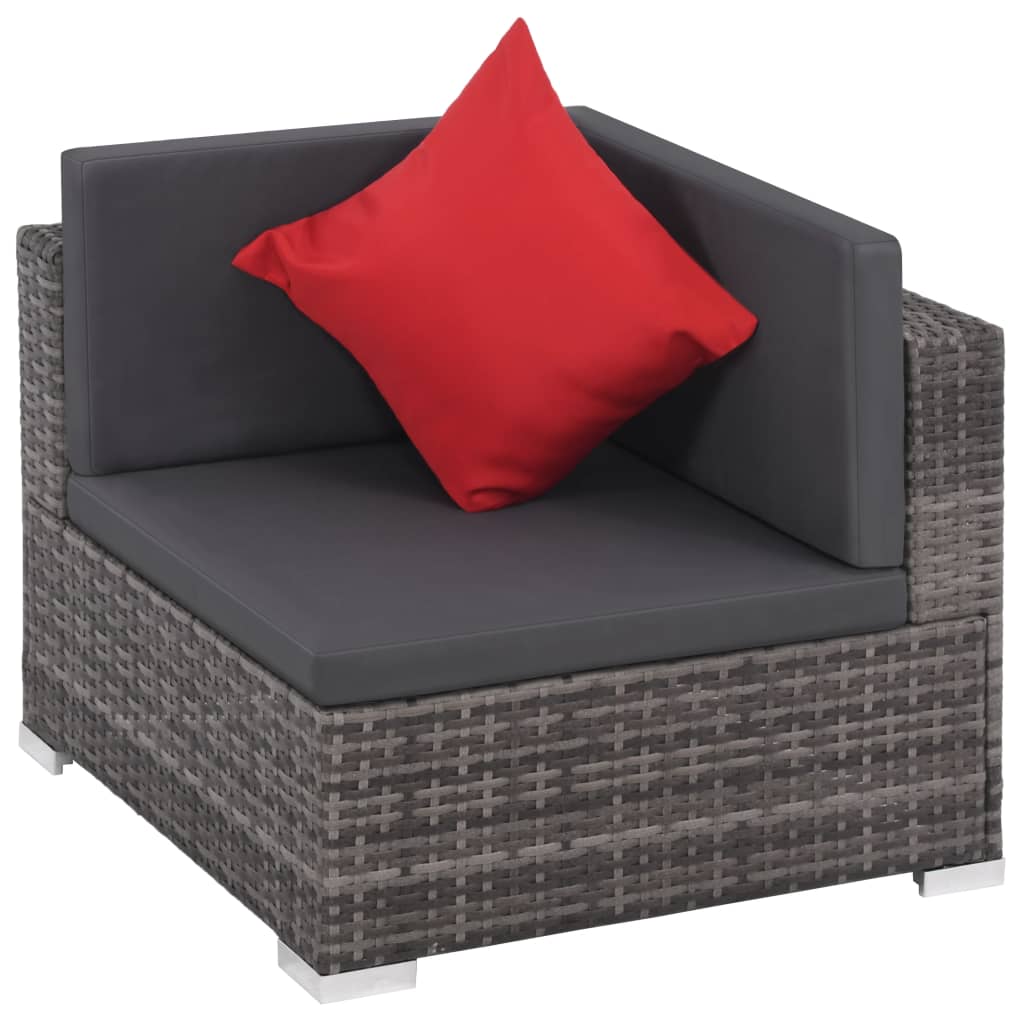 8 Piece Garden Lounge Set with Cushions Poly Rattan Grey - 40×40×6cm