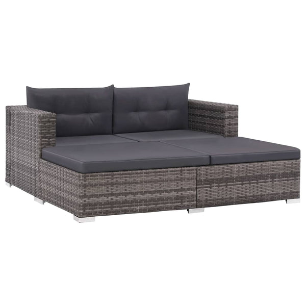  3 Piece Garden Lounge Set with Cushions Poly Rattan Grey